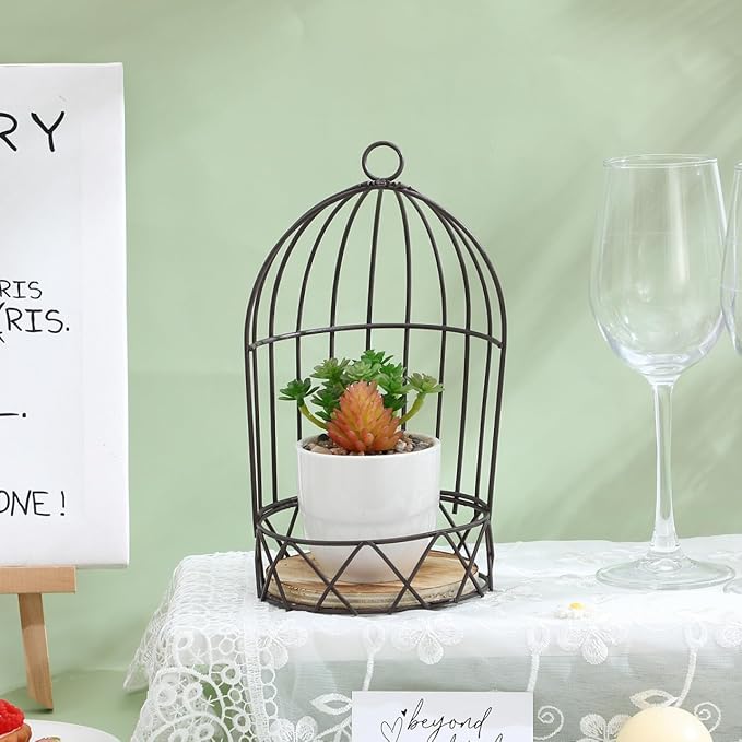 Farmhouse Birdcage Candle Holder Bird Cage Decor Lanterns Decorative Metal Candlestick Vintage Bird Cage Planter Holder Tealight Hanging Birdcage Lantern Flowerpot for Wedding Table Decor