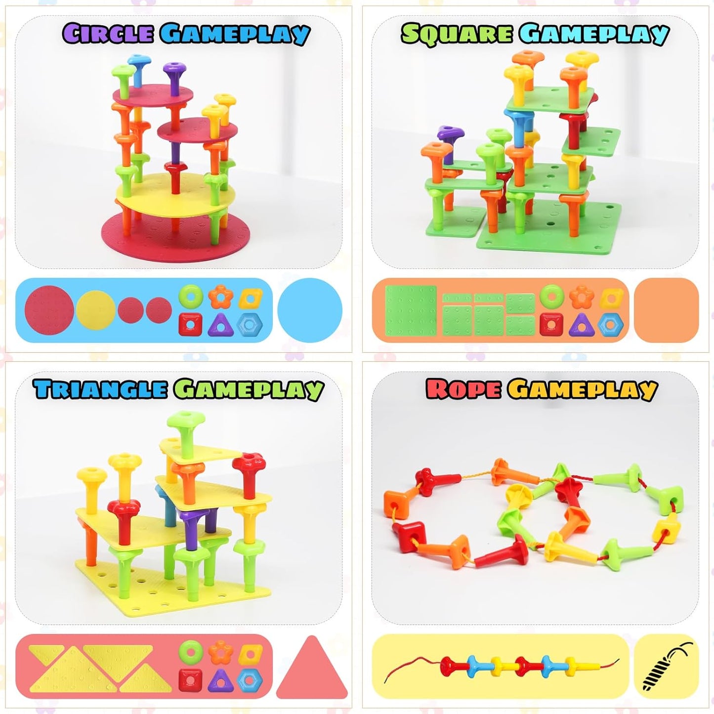 Peg Board Toy set 73Pcs DIY Building Stacking Toys for Kids 3-6 Years Old,STEM Educational Kids Toy for Brain Development,Montessori Sensory Toys,Upgrade Various Foam Board Plastic Lacing String Game