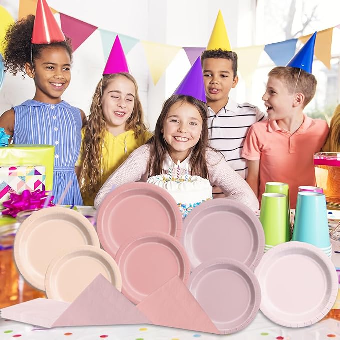 CMUSKO Pink Birthday Decorations - 60pcs Retro Dusty Pink Plates & Napkins Kit Boho Theme Tableware for Baby Shower,Wedding, Bridal Shower