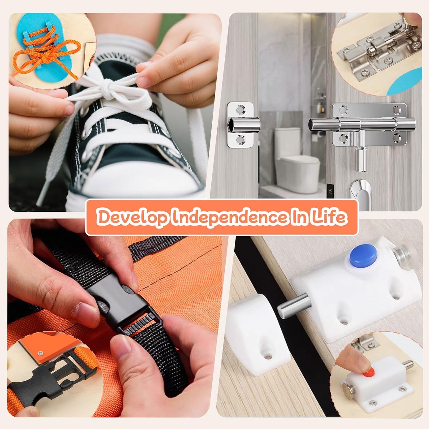 Montessori Busy Board for Toddlers, 9-in-1 Wooden Sensory Toys for Fine Motor Skills, Educational Activity Board for Preschool Learning, Travel Toys Gift for Boys Girls 3 4 5