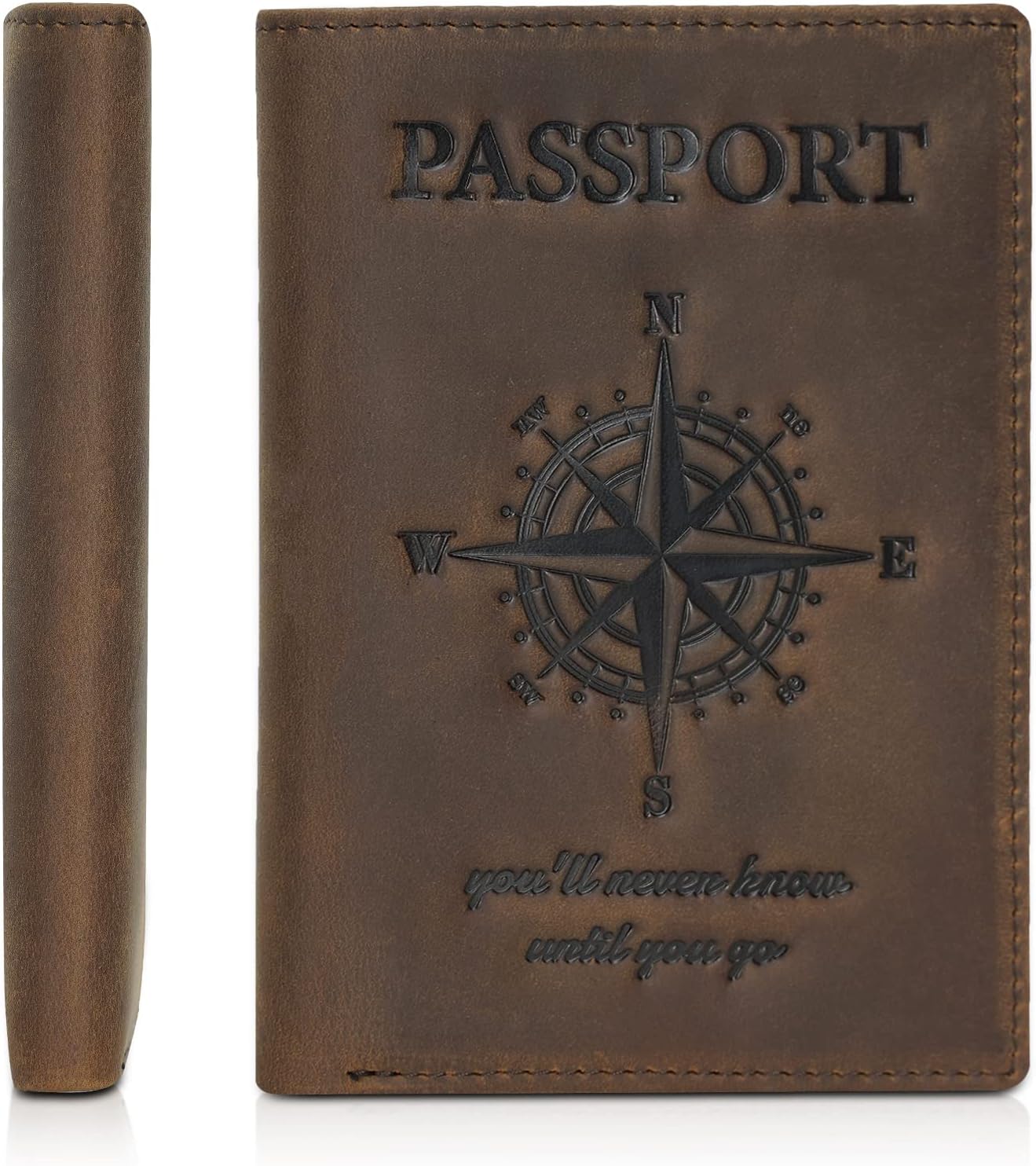 Polare Luxury RFID Blocking Leather Passport Holder Travel Wallet For Men and Women (Dark Brown Compass)