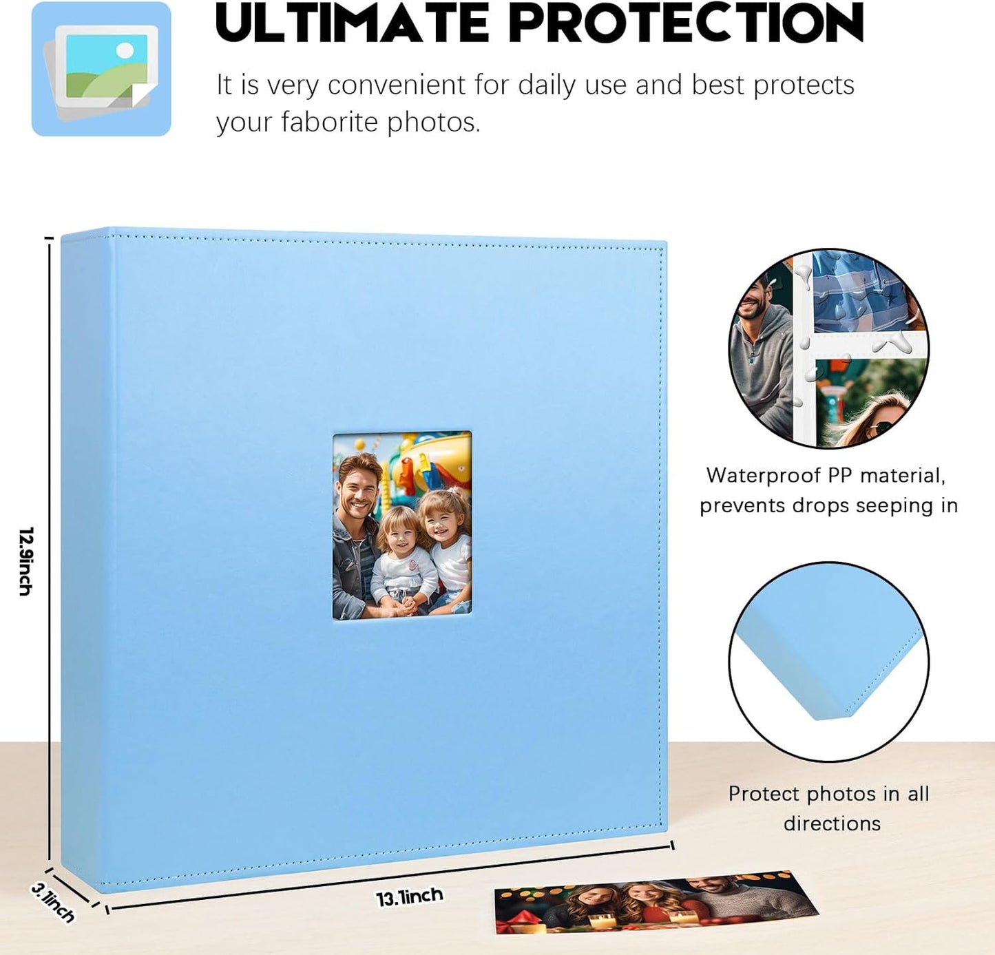 Aevdor 700 Pockets Photo Album 4x6, Extra Large Capacity Leather Cover Wedding Family Photo Albums Holds 700 Horizontal and Vertical Photos, Acid-free Pages 4x6 Photo Album with Front Window (Blue)