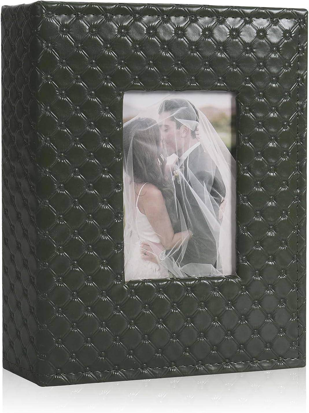 RECUTMS 200 Pocket Photo Album 4x6 Small PU Leather Cover Wedding Family Baby Anniversary Graduation Travel Personalized Photo Book (Dark Green)