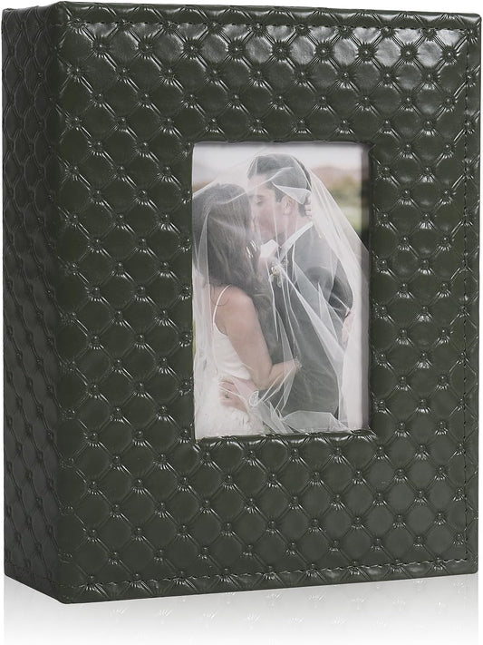 RECUTMS 200 Pocket Photo Album 4x6 Small PU Leather Cover Wedding Family Baby Anniversary Graduation Travel Personalized Photo Book (Dark Green)