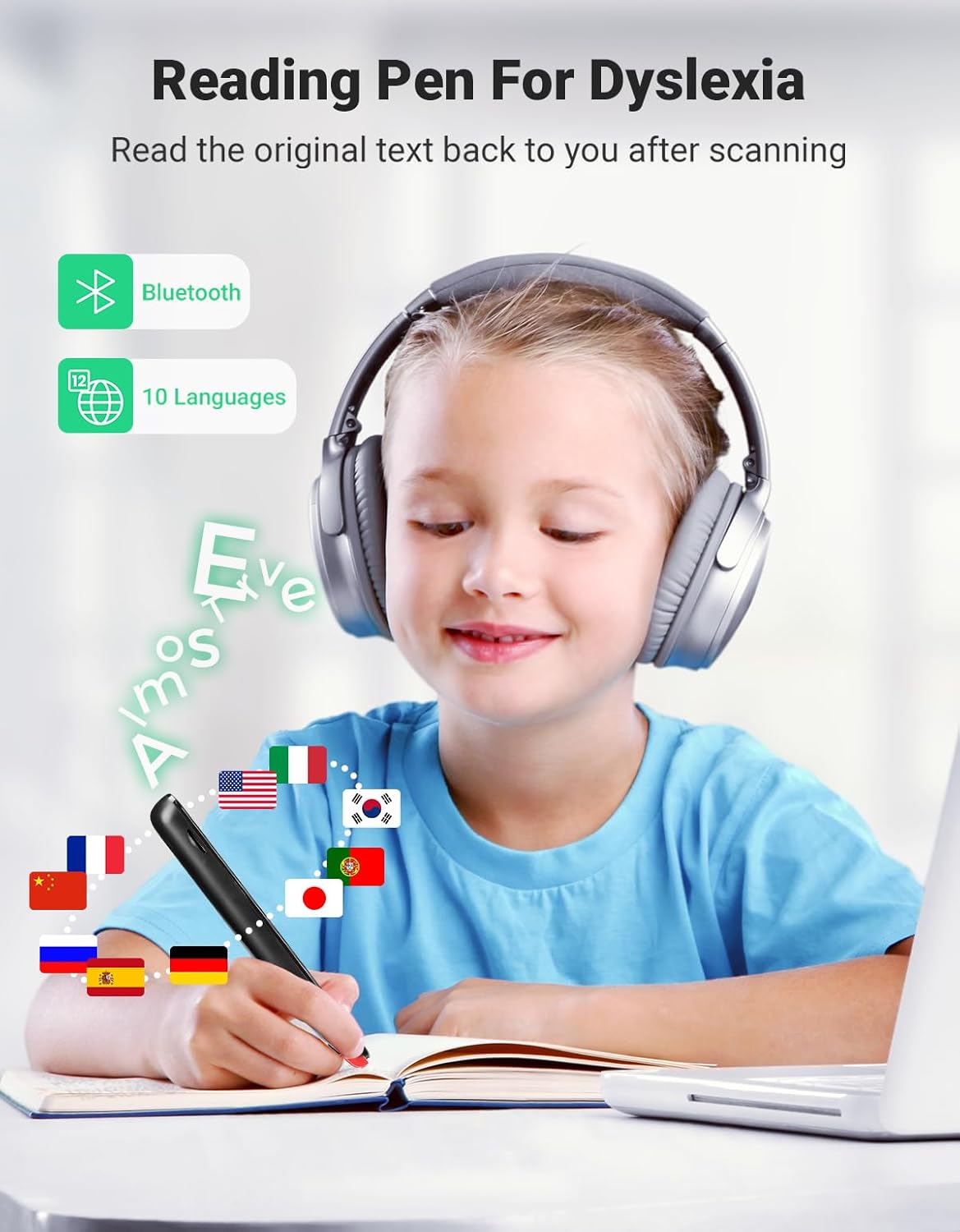 SVANTTO S2 Reader Translator Pen Scanner, Text to Speech Device for Dyslexia, OCR Digital Highlighter Pen, Exam, Bluetooth Langage Translator, No Monthly Fee（Black）