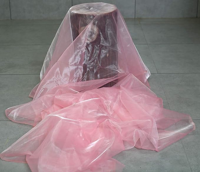 VDS Blush Pink Organza Fabric, 30 Yards Continuous, 45” Wide, Wedding Party Decoration Iridescent Crystal Sheer Shiny Organza Tulle Bridal Dress DIY Crafts Costume Sewing Backdrop Arch Cloth