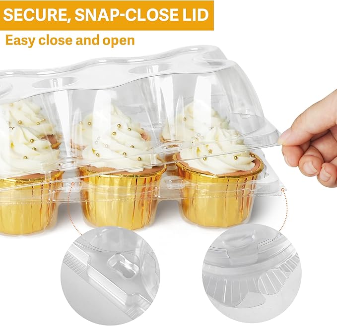 LotFancy Cupcake Containers 6 Count, 10 Sets, Clear Plastic Cupcake Boxes, Disposable Cupcake Carriers with Detachable Tall Dome Lid, BPA Free, Standard Size