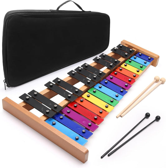 Heuyrao 27 Notes Glockenspiel Xylophone, Professional Wooden Glockenspiel Instrument, Percussion Instrument Kit for Adults and Kids- Includes 4 Mallets and Carrying Bag - Colorful