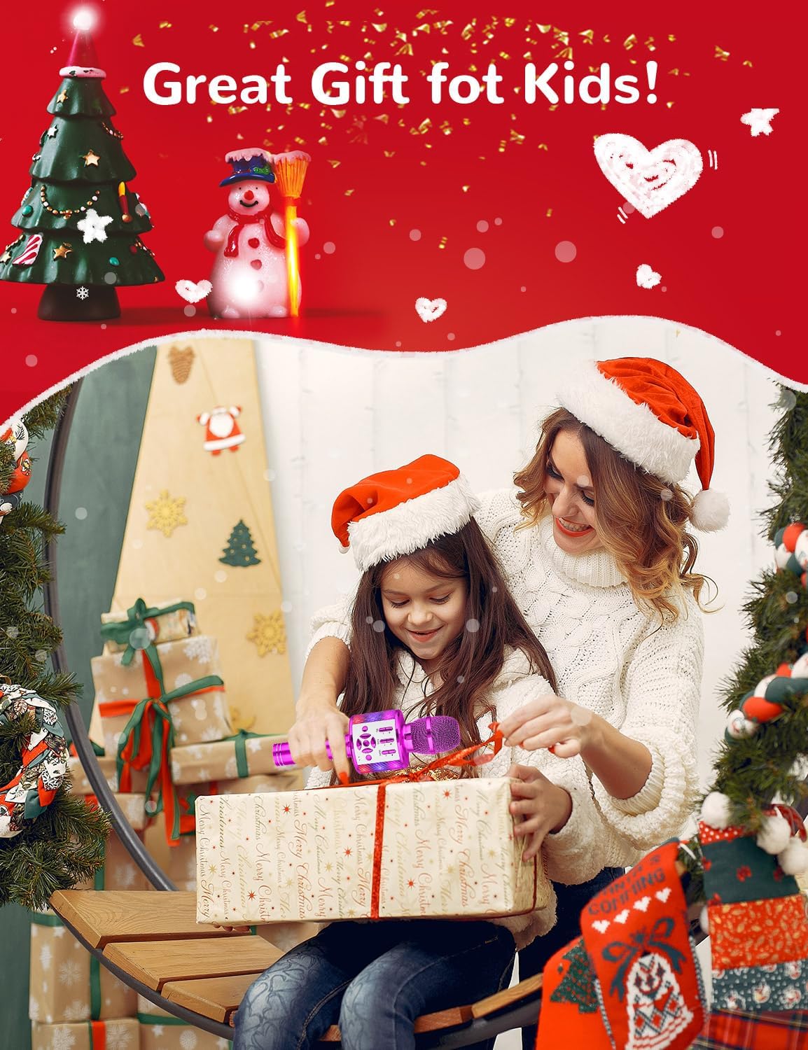 Amazmic Kids Karaoke Microphone Machine Toy Bluetooth Microphone Portable Wireless Karaoke Machine Handheld with LED Lights, Gift for Children Adults Birthday Party, Home KTV(Purple)