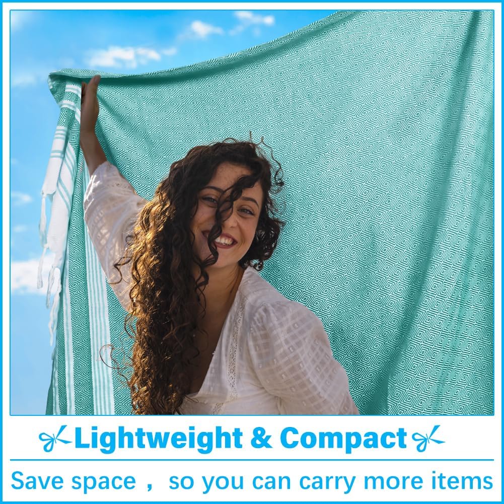 Oversized Turkish Beach Towel Blanket XXL Cotton Sandproof Towels Boho Woven Extra Large Big Sand Free Giant Throw Thick Blankets Huge Quilt XL Picnic Camping Necessities Cloud For Adult Gifts Teal