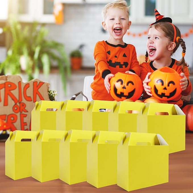 XAGLVV 24Pack Yellow Party Favor Treat Box Packs, 7 * 3.5 * 6.6 Inch Goodie Box with Handles, Goodie Boxes, Candy Box,Gable Gift Boxes for Party, Baby Shower, Birthday