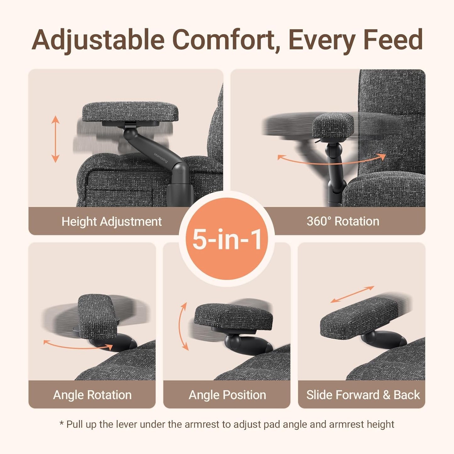 Nursery Swivel Glider Recliner Chair with Adjustable Armrests & Headrest, Rocking Chair Nursery with Removable Cover for Breastfeeding, FSC & Oeko-TEX Certified, Black