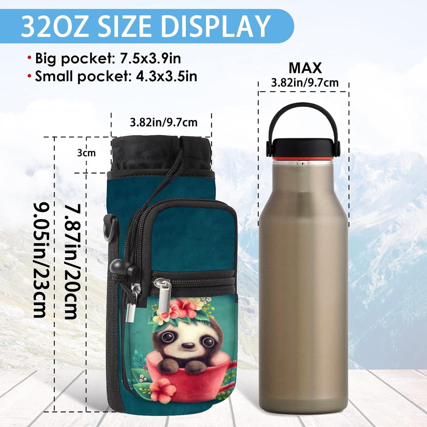 25/32/40/64oz Water Bottle Bag Holder Carrier-Insulated Crossbody Sling Case Sleeve with Strap & Pockets for Men Women Gym Cycling Travel Walking Hiking Camping