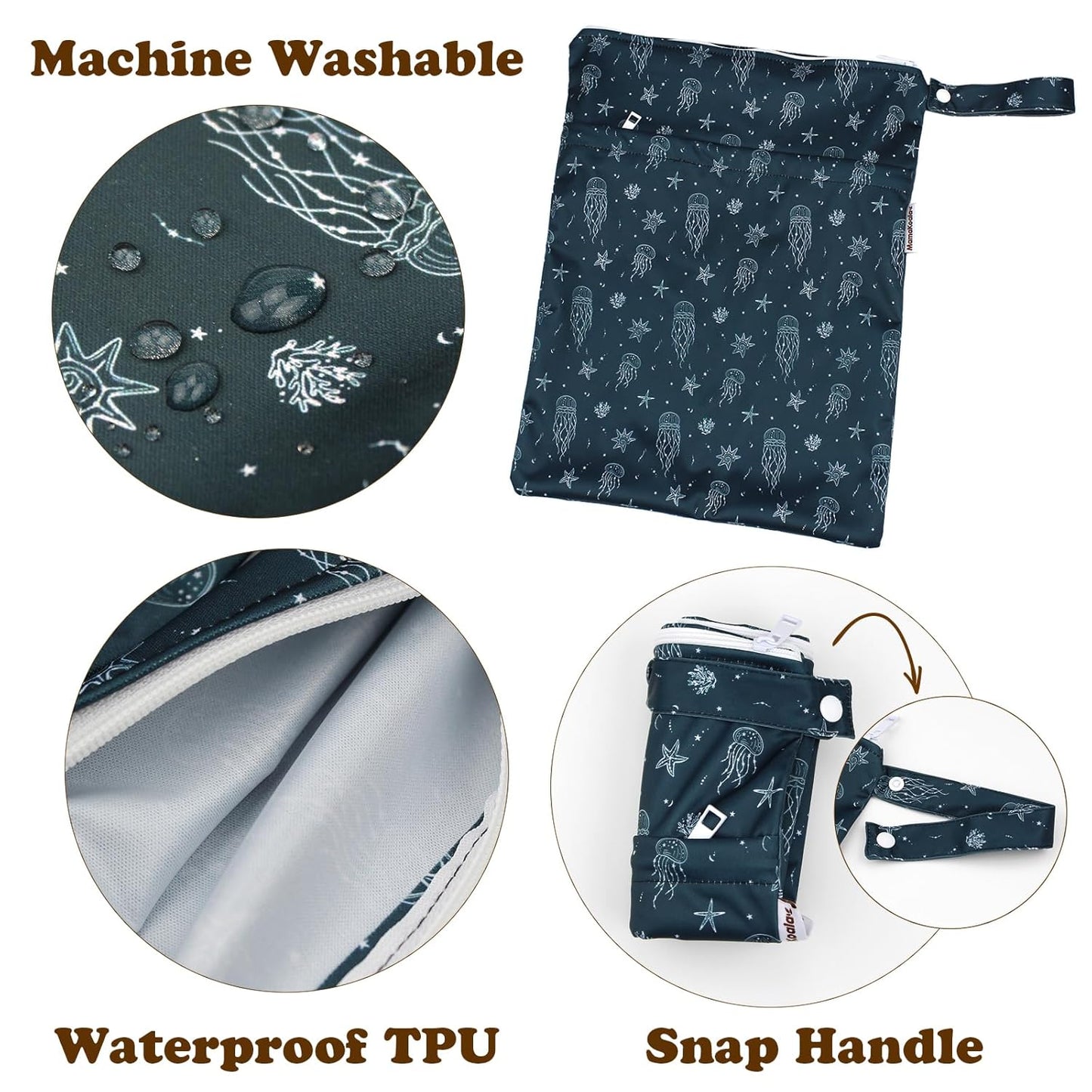 Mama Koala Waterproof Wet Dry Bags for Baby Items, Cloth Diapers, Swimsuits, Travel, Gym Clothes, Beach, Pump Parts, Toiletries, Two Zippered Pockets, 2 Pack (W020)