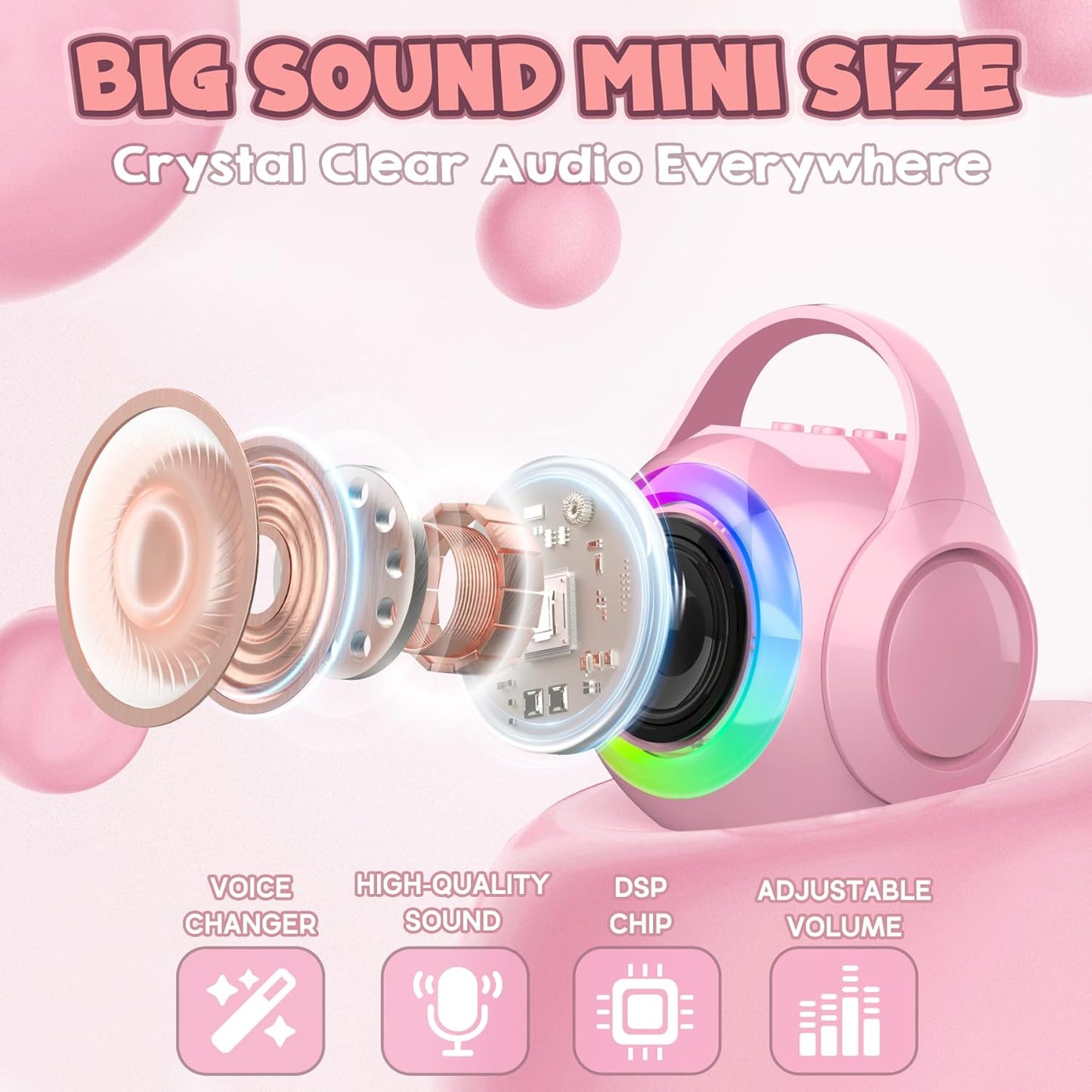 Hockvill Mini Karaoke Machine for Kids with 2 Microphones, Bluetooth Toddler Karaoke Toy with LED Lights, Rechargeable Portable Speaker for Girls & Boys Ages 3-10, Children’s Day & Birthday Gift Ideas