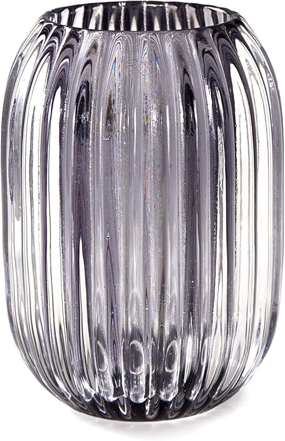 Serene Spaces Living Smoke Grey Optical Glass Votive Holder, Perfect for Weddings and Home Décor, Measures 5" Tall and 3.5" Diameter
