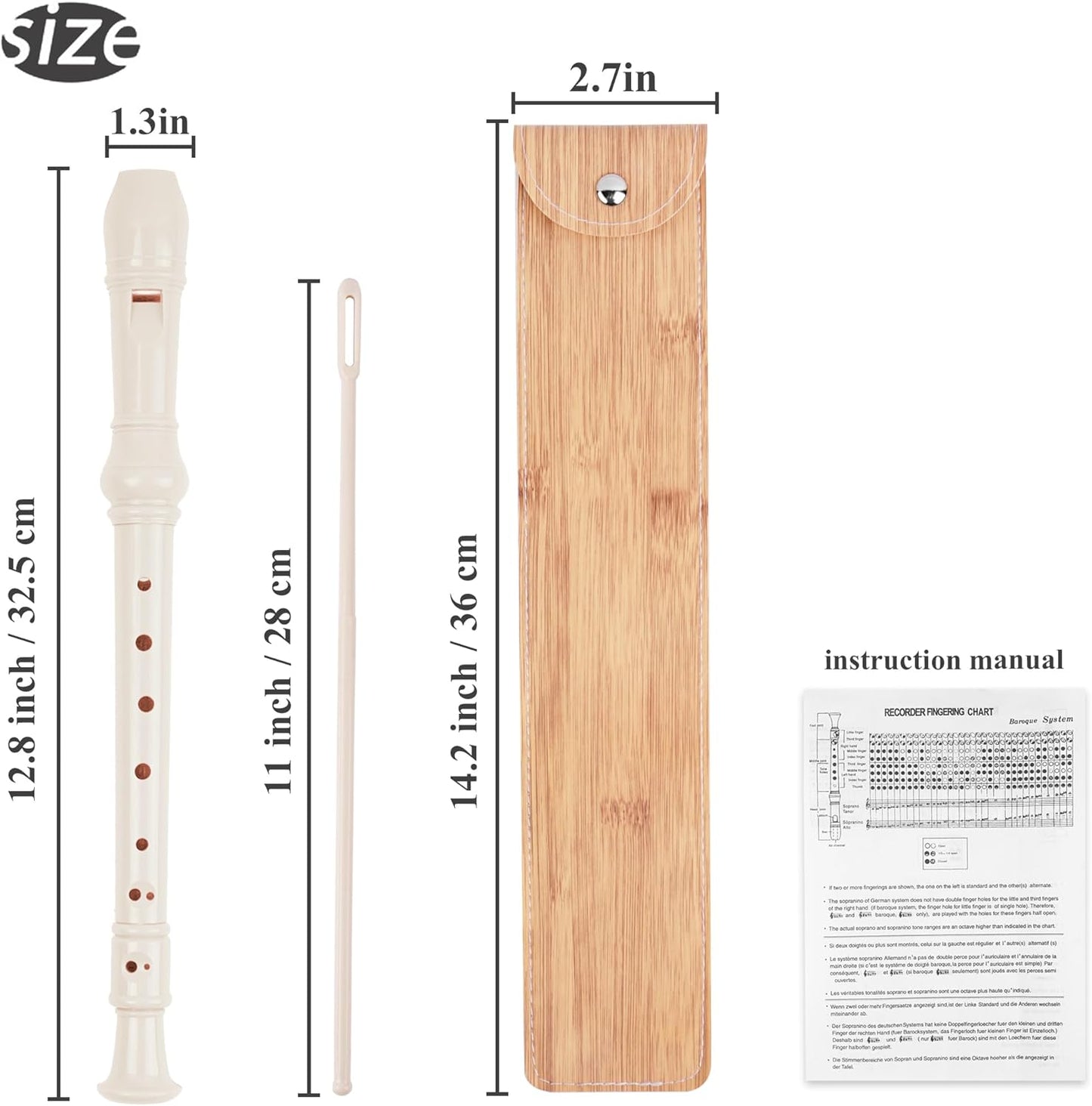 Recorder Instrument for Beginner Kids Adults,8-Hole Soprano Descant Recorder Music Flute with with Cleaning Rod & Leather Case For School Student Home Entertainment(2-Wood Beige)