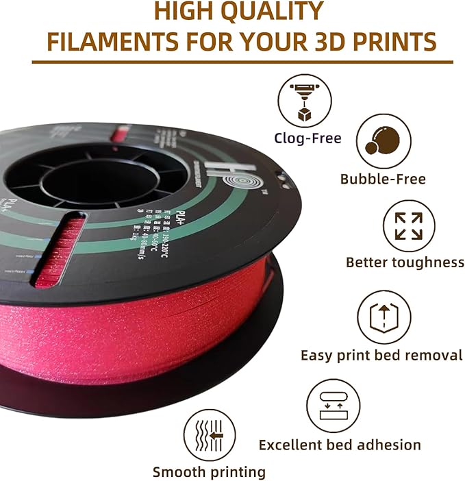 Glitter PLA Filament, Twinkling 3D Printer Filament, PLA Filament 1.75mm Dimensional Accuracy +/- 0.02mm, 1KG Spool (2.2 lbs), Fit Most FDM Printer (Glitter Pink)