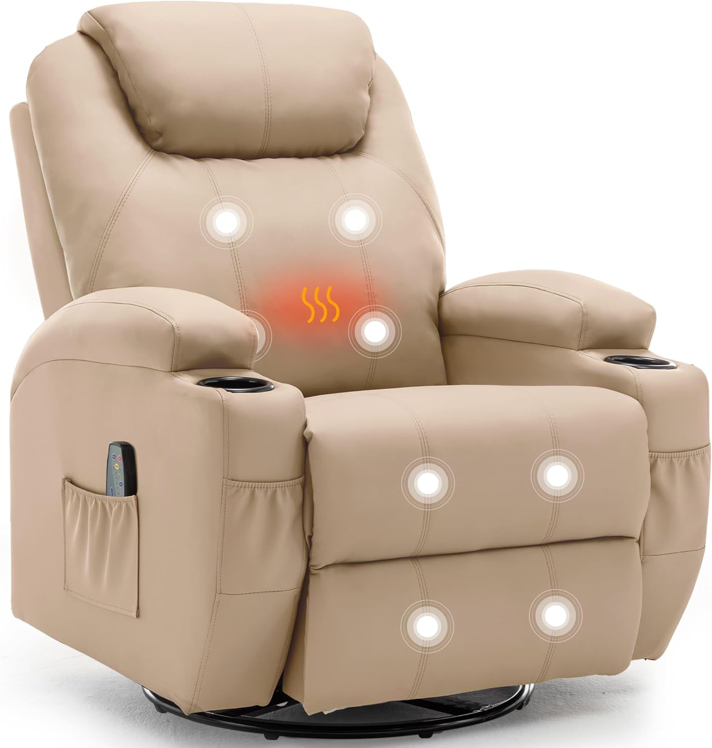 Recliner Chair, Rocking Chair with Massage and Heat, 360° Swivel Recliner Chairs for Adults, Rocker Manual Recliner with Remote Control and Cup Holder for Living Room, Bedroom, Nursery