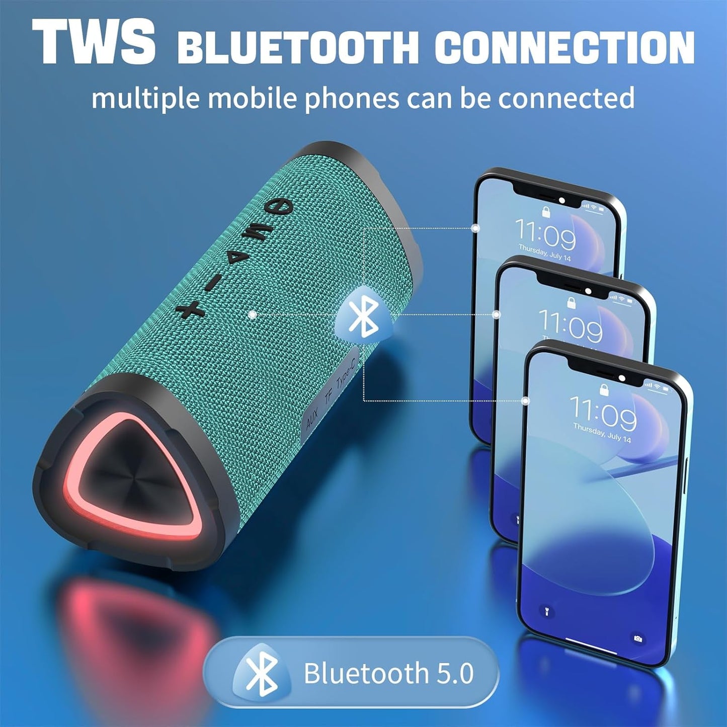 Vanzon V40 Bluetooth Speakers, Portable Wireless Speaker V5.0 with 24W Loud Stereo Sound, 24H Playtime, TWS & IPX7 Waterproof, Suitable for Travel, Home and Outdoors-Light Green (HIJ)