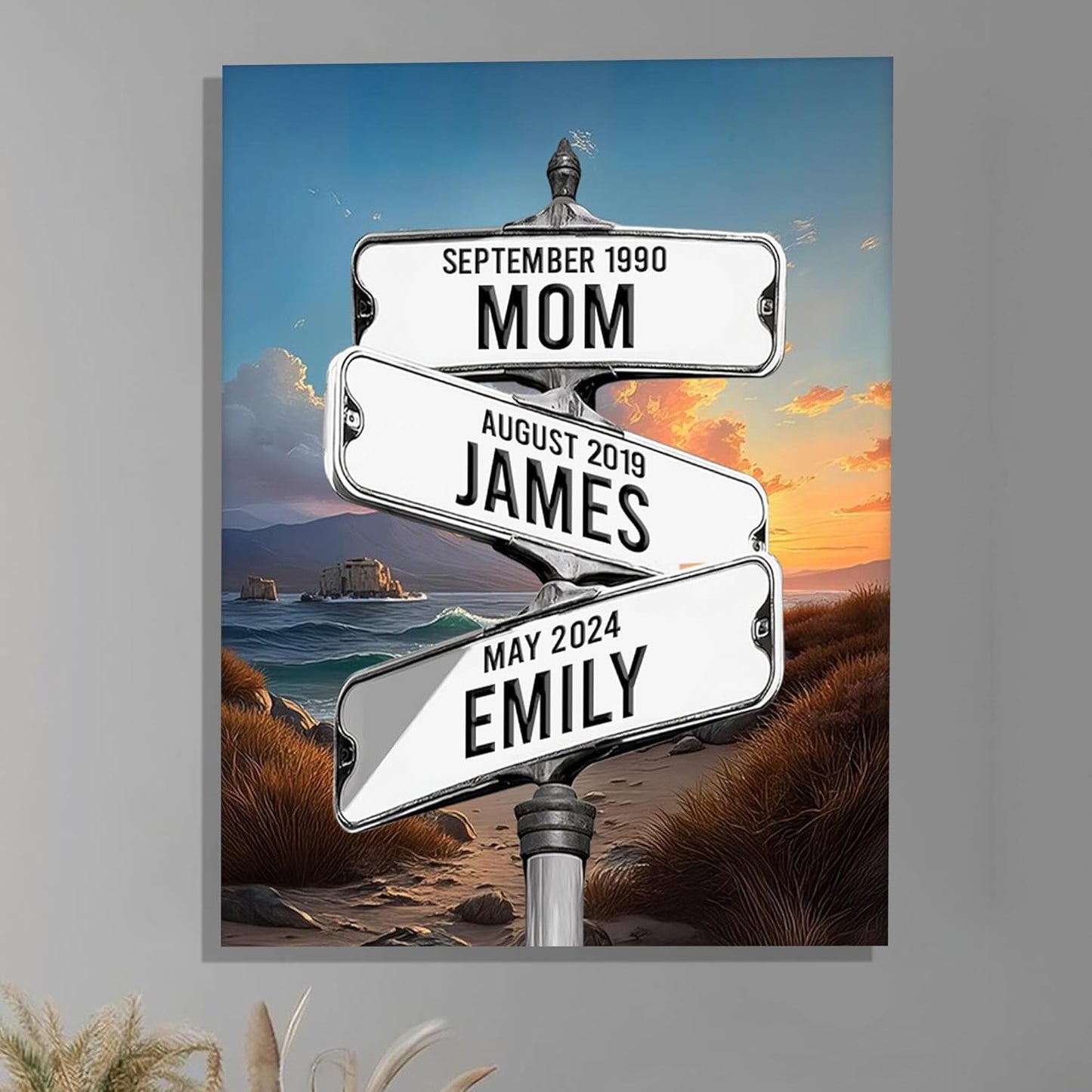 Personalized Gifts for Mom Family Names Street Custom Multi-Name Date of Birth Vintage Street Sign Happy Mothers Day Canvas Wall Art Best Christmas Gifts for Mommy from Daughter Son Children Kids #24
