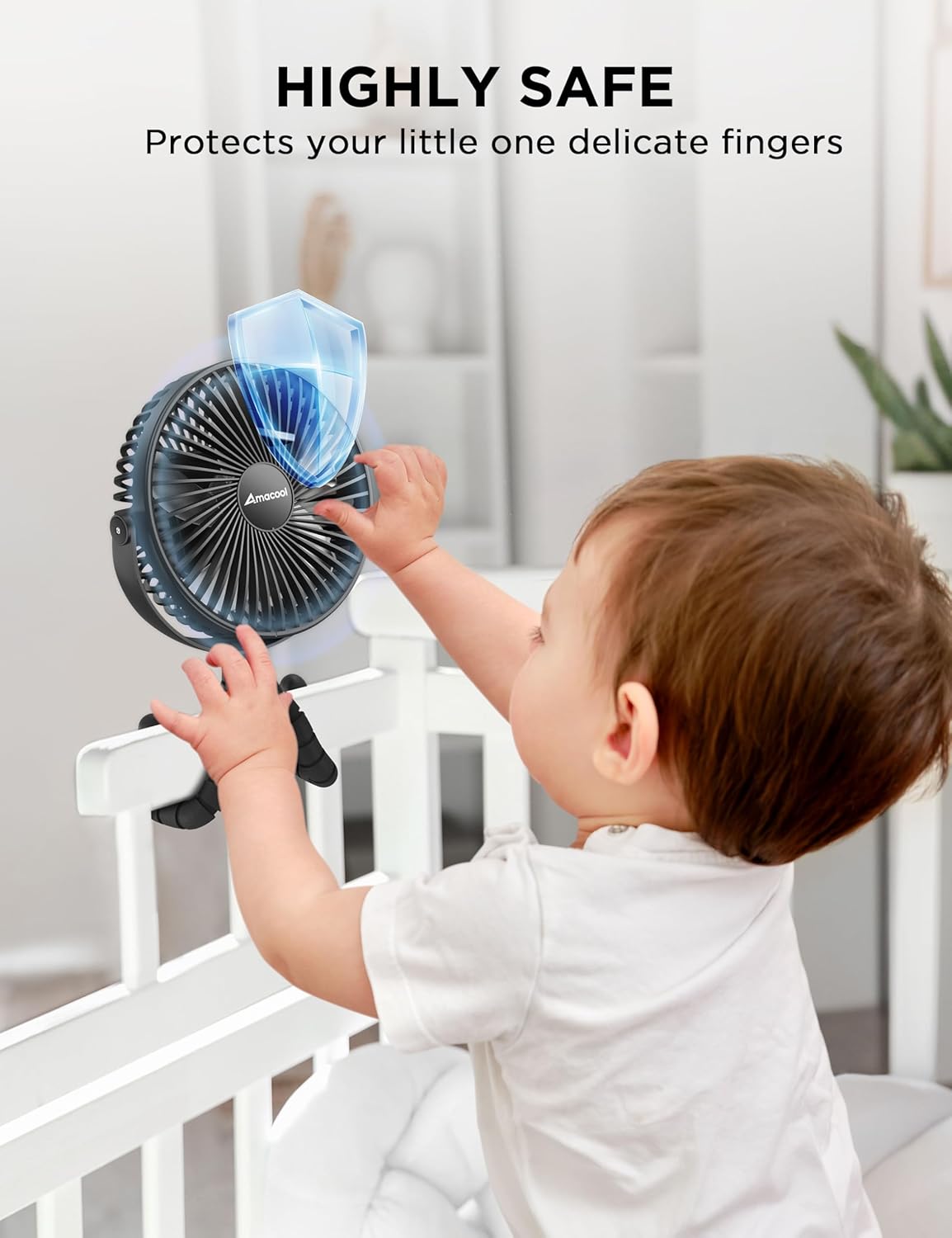 AMACOOL Baby Stroller Fan, 10000mAh Rechargeable, 50H Ultra-long Runtime, 3-Speed Portable Clip on Fan with LED Light, Timer, 360°Rotate Battery Operated Fans for Travel Car Seat Crib