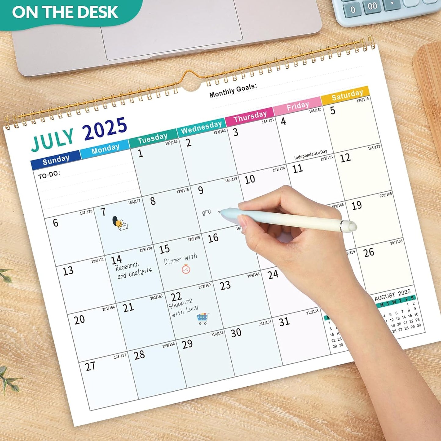 Wall Calendar 2025-2026, 18 Month Large Desk Calendar from July 2025 to December 2026 14.5" x 11.8" Monthly Calendar with Twin-Wire Binding for Home Office Planning Organisers, Colorful Blocks