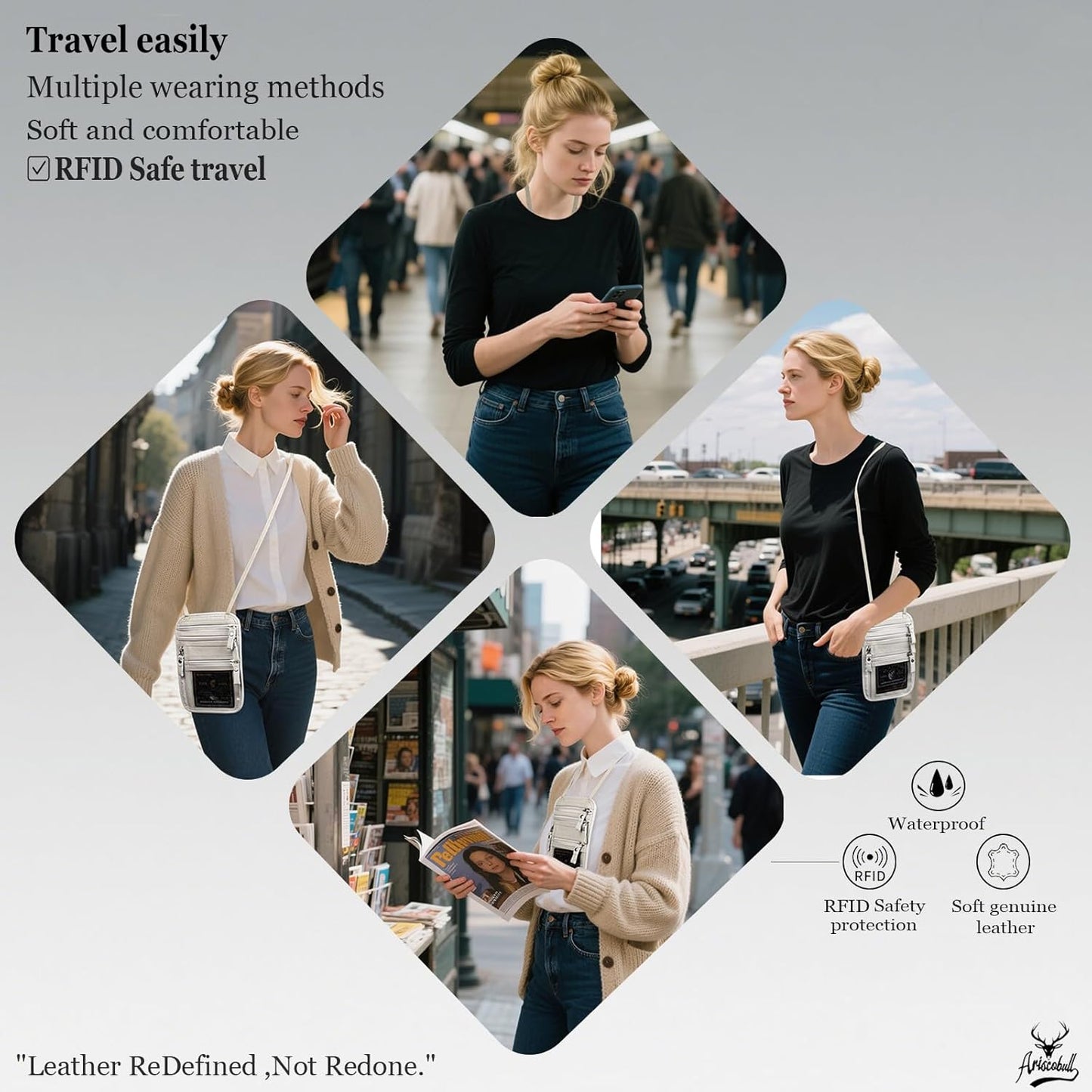 Neck Wallet - Rfid Wallet Women - passport holder for travel - Travel Wallet Passport Holder For Travel Women - 10.3x6.8inch (Silver White)