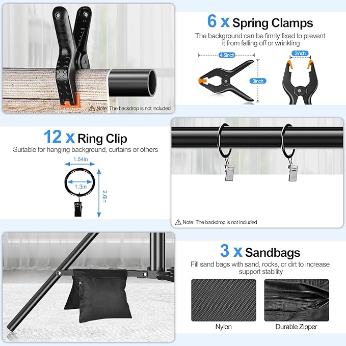 FUDESY 10x20ft Backdrop Stand Heavy Duty Adjustable Photography Background Support System with Angle Rotatable Connector, Spring Clamps, Sandbags, Ring Clips, Carry Bag for Photo Video Studio, Wedding