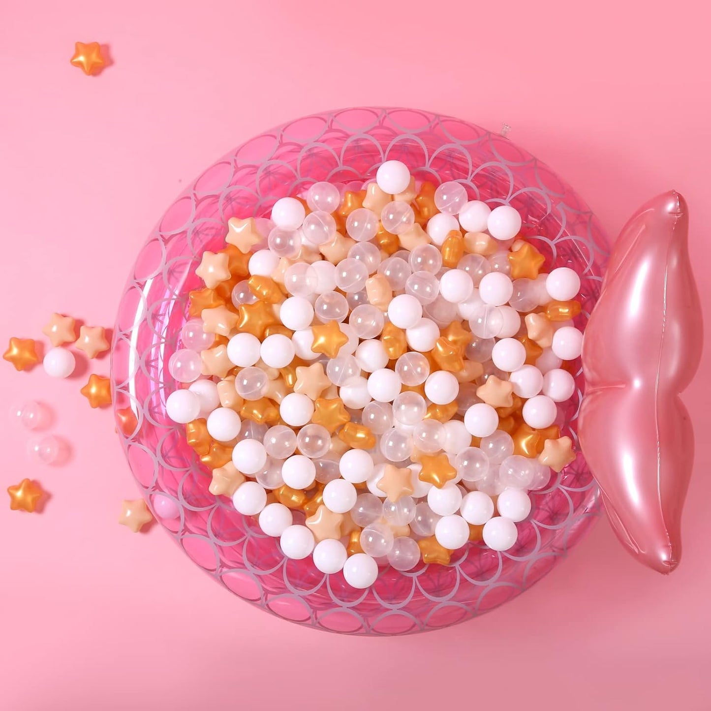 GOGOSO Ball Pit Balls with Starballs 100 - Crushproof Plasticballs for Babies Toddlers Kids Children for 1 2 3 4 5 Years Old,5 Colors,2.15inches, Beige Gold White Clear