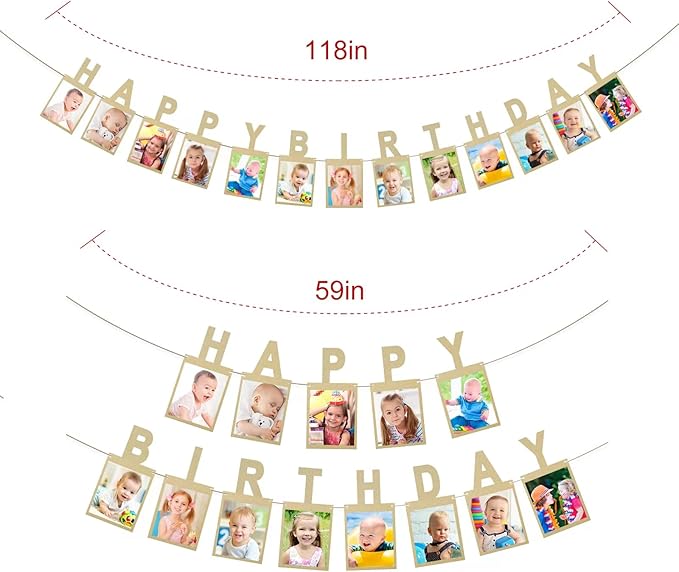 Birthday Photo Banner, Suitable for Kids and Adults Birthday Party Decoration, Annual Milestone Golden Happy Birthday Banner (gold)