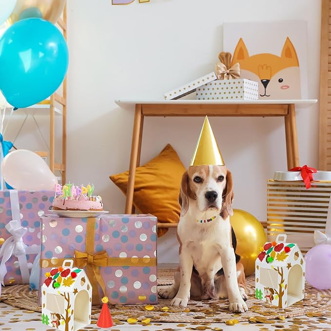 Cinrobiye 24 Sets Fall Adopt a Pet Party Favors DIY Animals Party Gift Boxes Make Your Own Woodland Animals Adoption Party Supplies with Treat Gift Boxes Dog Collar Necklace for Pet Birthday Crafts