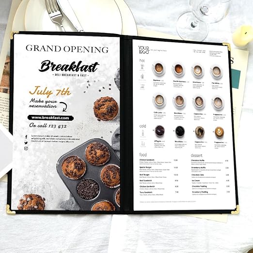Goodsmart Restaurant Menu Covers - 25 Pack Black 8.5" x 11", 4-Page/8-View, Side-Loading Vinyl Menu Holders with Clear Sleeves, Double-Stitched, Leather-Style Café Covers, Morning Menu Homeschool