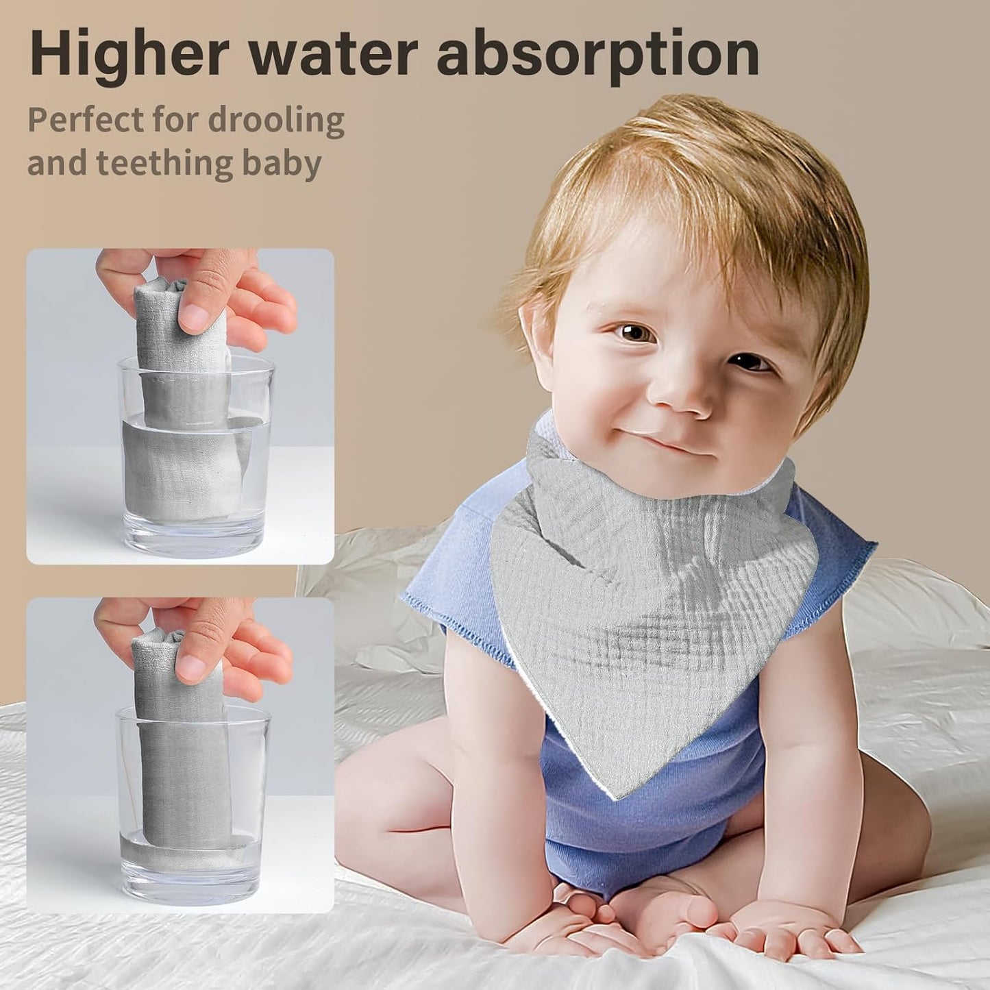 Muslin Baby Bibs,Soft Triangular Baby Bandana Drool Bibs for Baby Boy Girl,Solid Colors Bib for Drooling Teething