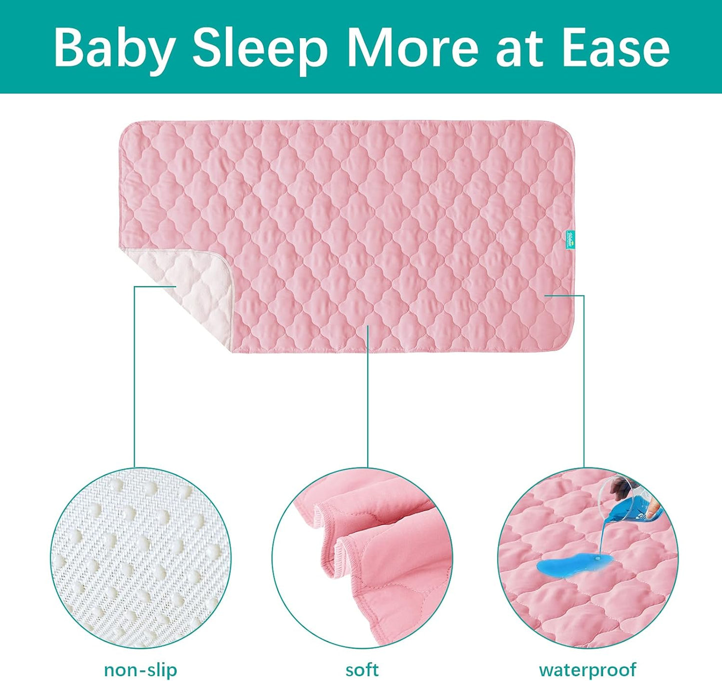 Waterproof Crib Mattress Protector Pad Cover 28" x 52", Anti Slip & Absorbent Waterproof Bed Pads for Standard Crib/Toddler Bed Quilted Machine Washable (Quilted Improved Thickness) Pink