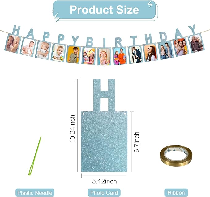 Birthday Photo Banner, Suitable for Kids and Adults Birthday Party Decoration, Annual Milestone Blue Happy Birthday Banner (blue)