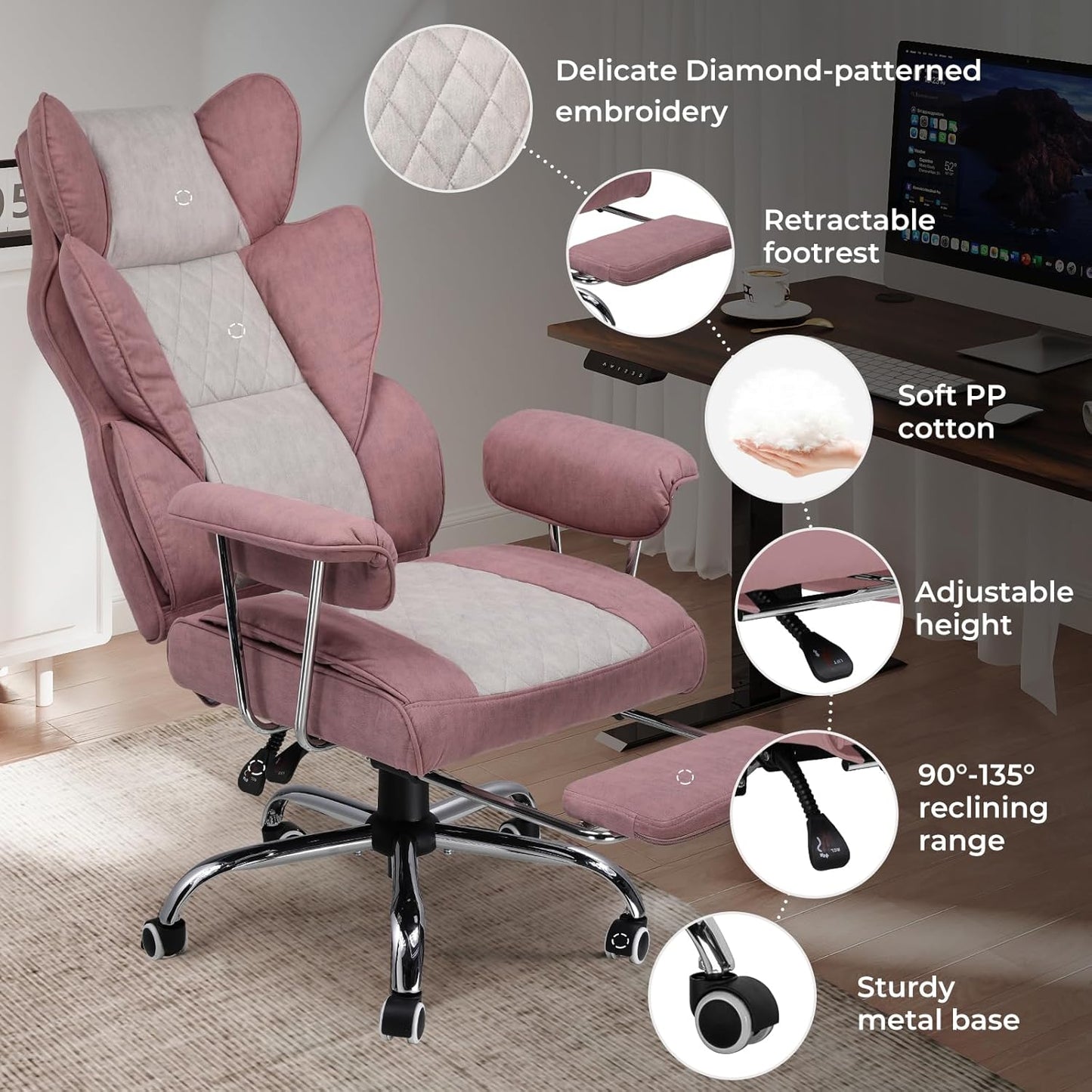 COMHOMA Big and Tall Office Chair, High Back Leather Gaming Chair with Footrest, Executive Ergonomic Office Chair with Pocket Spring Lumbar Support and with Outward Fixed Soft Armrests