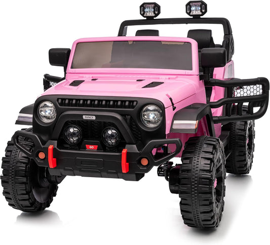 2 Seater Ride on Car Truck, 12V Kids Electric Ride on Toy for Big Kids Age 3-8 w/Remote Control- Light Pink