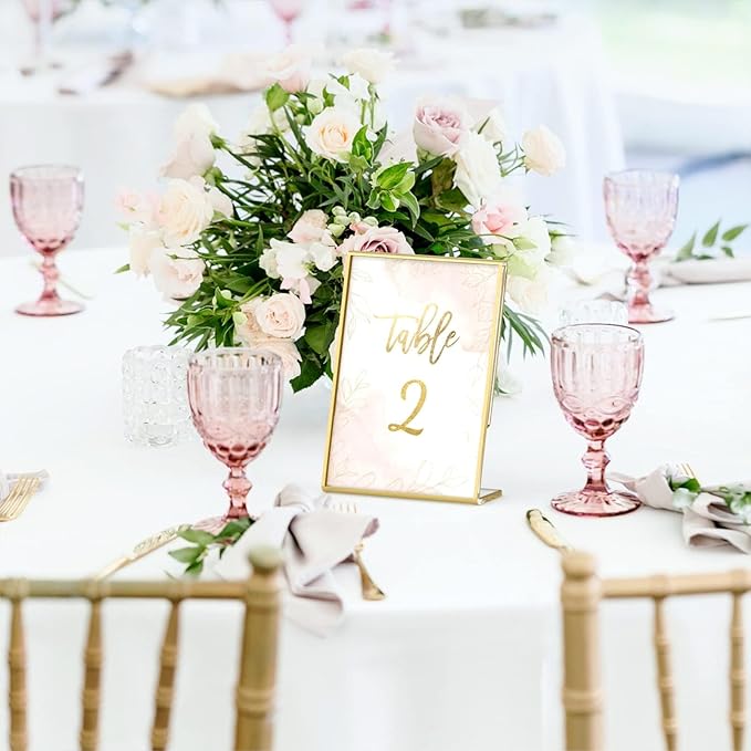 NIUBEE 4 x 6 Gold Frames, 6 Pack Acrylic Slanted Back Gold Picture Frames for Wedding Table Numbers, Restaurant Signs, Photos, Perfect for Wedding, Party, Event