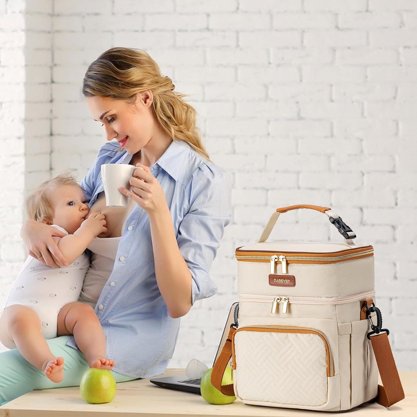 Insulated Breastmilk Cooler Bag with Ice Pack - Holds 6x9oz Bottles, Leakproof Double Layer, Baby Bottle Cooler Bag with Adjustable Strap for Nursing Moms, Daycare & Travel