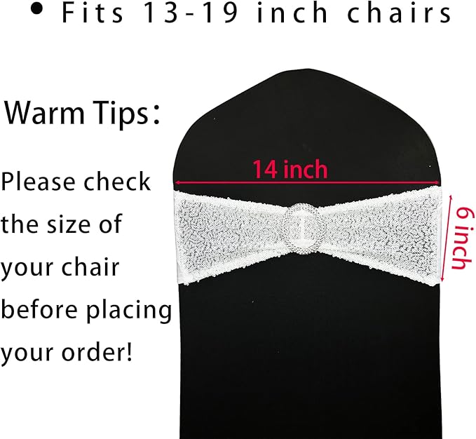 Sequin Chair Sashes Stretch Chair Bands Spandex Polyester Bows for Party Hotel Wedding Banquets Decoration - 6 Pcs White
