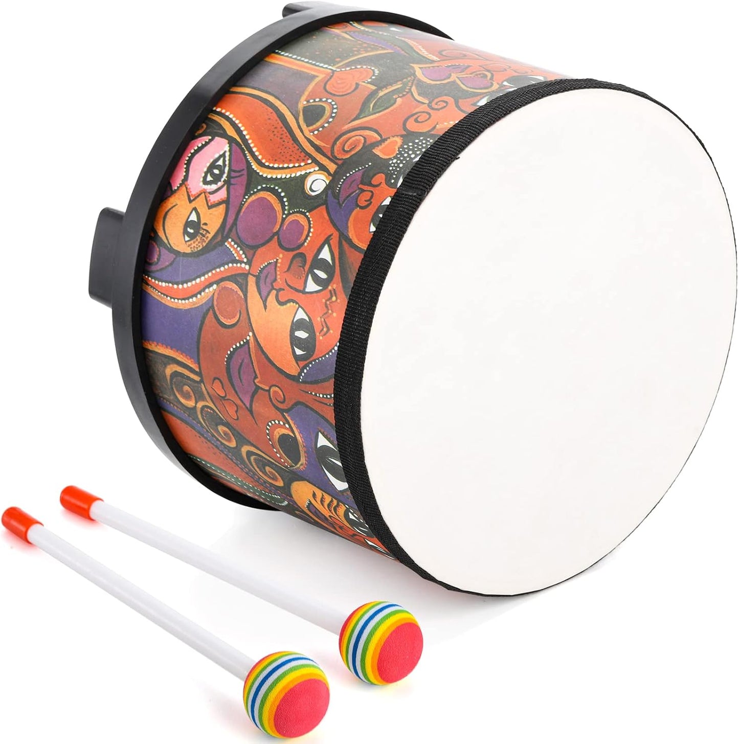 Tosnail 8 Inch Floor Tom Drum with Storage Bag and Mallets for Kids, Percussion Instrument Musical Toy for Children, Toddlers, Christmas Birthday Gift - Face Pattern