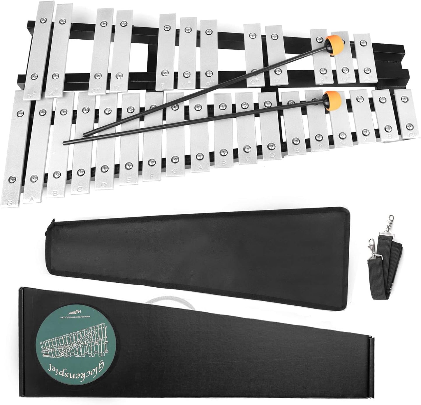 Mr.Power 30 NOTES Foldable Glockenspiel Xylophone Vibraphone Percussion Instrument Musical Instrument with Mallet, Mallet Mute Cover, Carrying Bag, Carrying Box