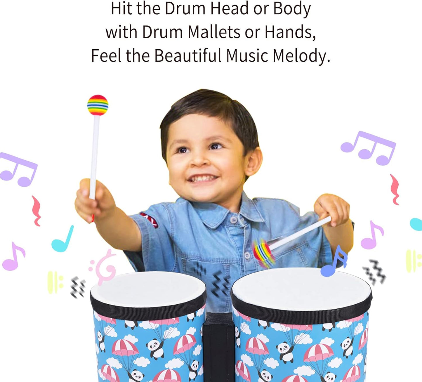 Bongo Floor Tom Drums Set for Kids: Childrens Drum Percussion Music Instrument with 2 Mallets - Preschool Montessori Floor Babies Drum (Blue 5" to 6")