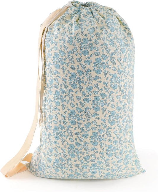 College Laundry Bag, Dirty Clothes Laundry Bag With Drawstring Handles For College Dorm Laundromat Apartment Travel Camp 29" X 18" Women Girls Back To School Birthdays Gift, Blue Florals