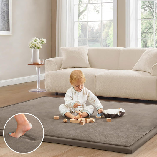 Baby Play Mat for Floor Tummy Time Mat Nursery Rug Muscle Mat Area Rug Playroom Rug Tatami Mat 9'2"x6'7" Memory Foam 1.3" Thick Crawling Mat for Babies,Toddlers, Infants, Kids,Floor Mat(Brown)