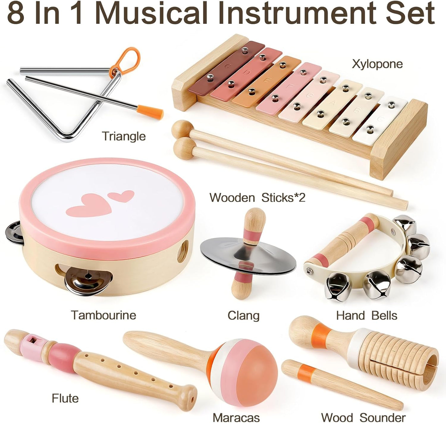 Vanplay Musical Toy for Toddlers 1-3, One 1st Birthday Gifts for Girl 1-2, Wooden Montessori Toy for 2 3 Year Old, Musical Instruments with Xylophone/Drum for Baby Preschool Educational 18+ Months