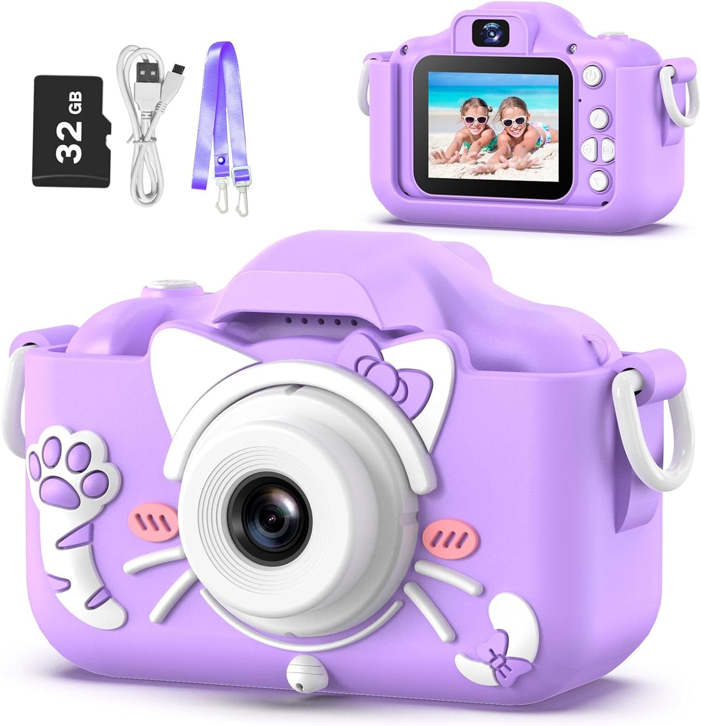 Goopow Kids Camera Toys for 3-8 Year Old Girls Boys,Children Digital Video Camcorder Camera with Cartoon Soft Cover, Best Chritmas Birthday Festival Gift for Kids - 32G SD Card Included
