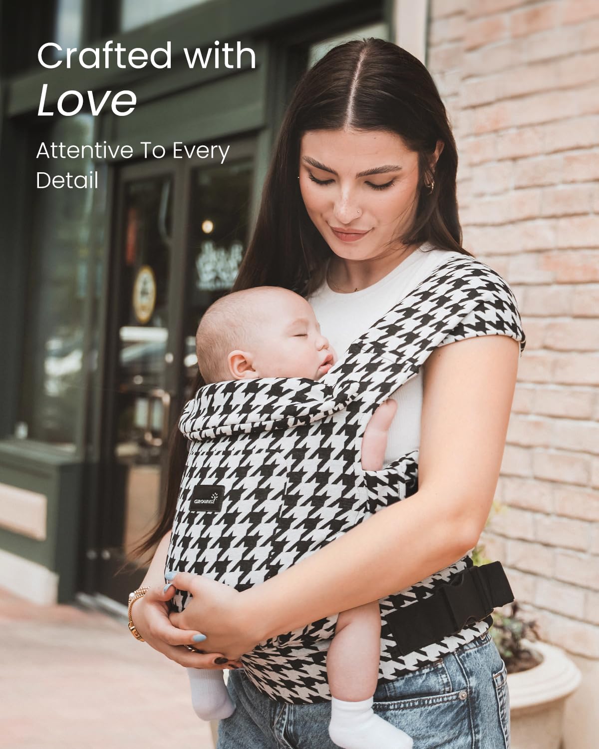 GROWNSY Baby Carrier Newborn to Toddler, Cozy Baby Wraps Carrier, Ergonomic Baby Carrier with Head Support, Houndstooth Black