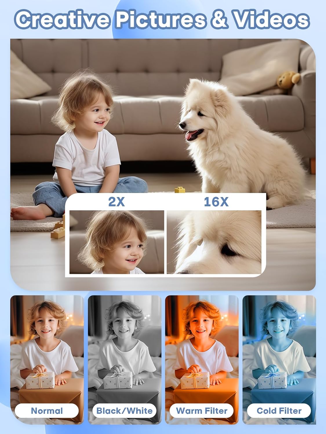 Digital Camera, 44MP Full HD 1080P Point and Shoot Camera with 64GB Card, Anti Shake 16X Zoom Compact Volg Cameras, Portable Small Camara Gift for Kids, Ages Teen Girl Boy - White